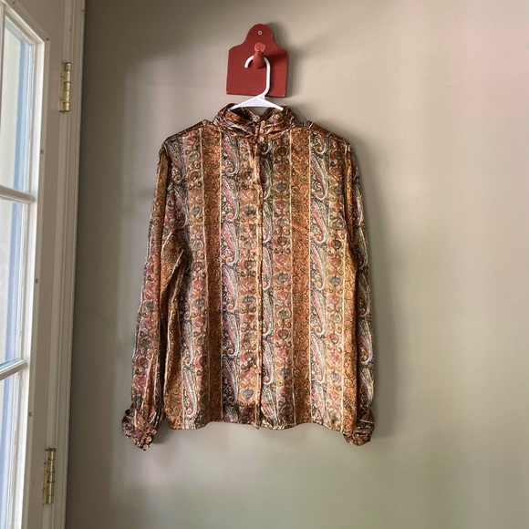 Vintage Nicola Satin Abstract 70's Paisley Print Top 14 - Picture 7 of 9